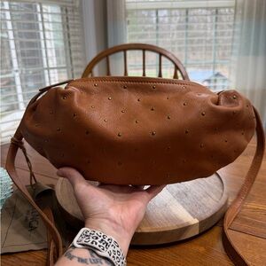 Studded Tan Leather Crossbody Bag with Adjustable Strap